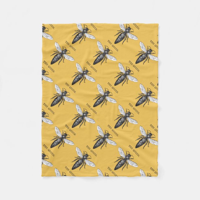 Queen Bee Bug Insect Antique Illustration Fleece Blanket (Front)