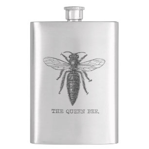 Queen Bee Bug Insect Antique Illustration Hip Flask