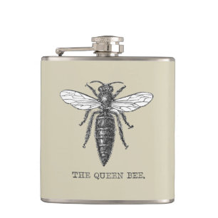 Queen Bee Bug Insect Antique Illustration Hip Flask