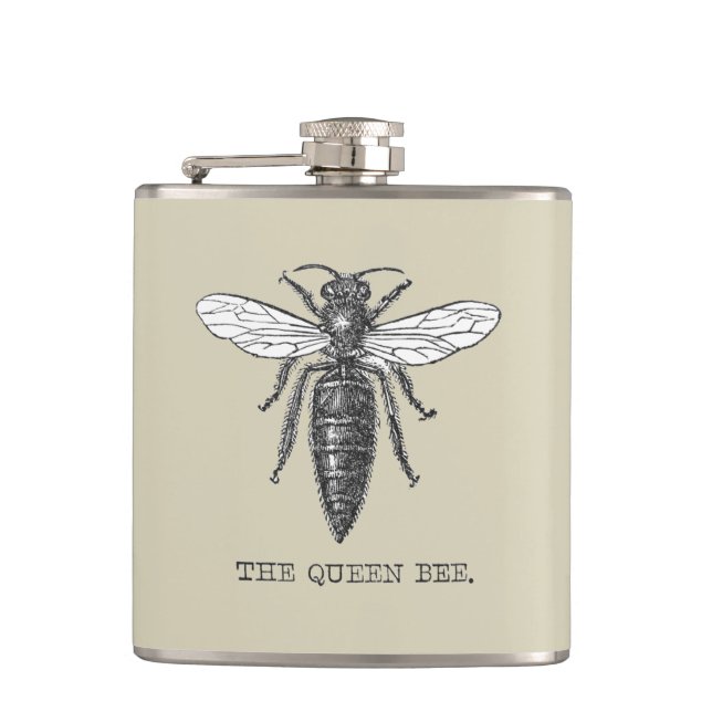 Queen Bee Bug Insect Antique Illustration Hip Flask (Front)