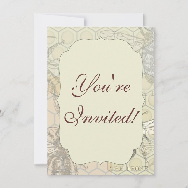Queen Bee Bug Insect Antique Illustration Invitation (Front)