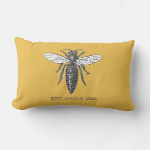 Queen Bee Bug Insect Antique Illustration Lumbar Cushion