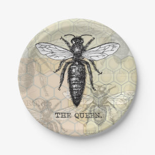 Queen Bee Bug Insect Antique Illustration Paper Plate