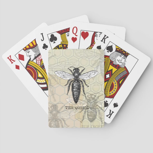Queen Bee Bug Insect Antique Illustration Playing Cards (Back)