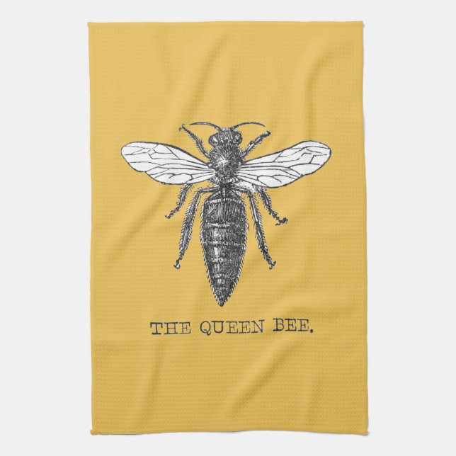 Queen Bee Bug Insect Antique Illustration Tea Towel (Vertical)