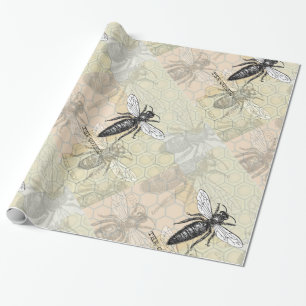 Queen Bee Bug Insect Antique Illustration Wrapping Paper