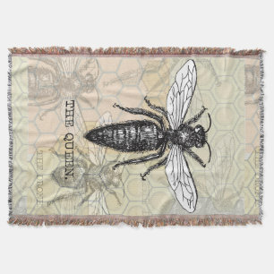 Queen Bee Bug Insect Bees Illustration Throw Blanket