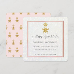 Queen Bee Crown Gold Glitter Pink Elegant Girl Invitation