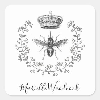 Queen Bee Crown Laurel Logo Square Sticker