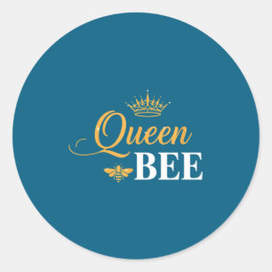 Queen bee crown script feminine nature insect love classic round sticker