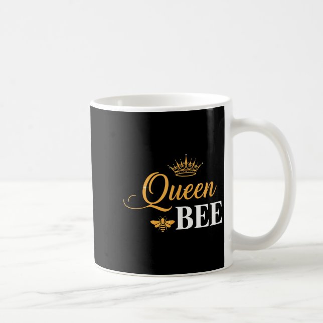 Queen bee crown script feminine nature insect love coffee mug (Right)