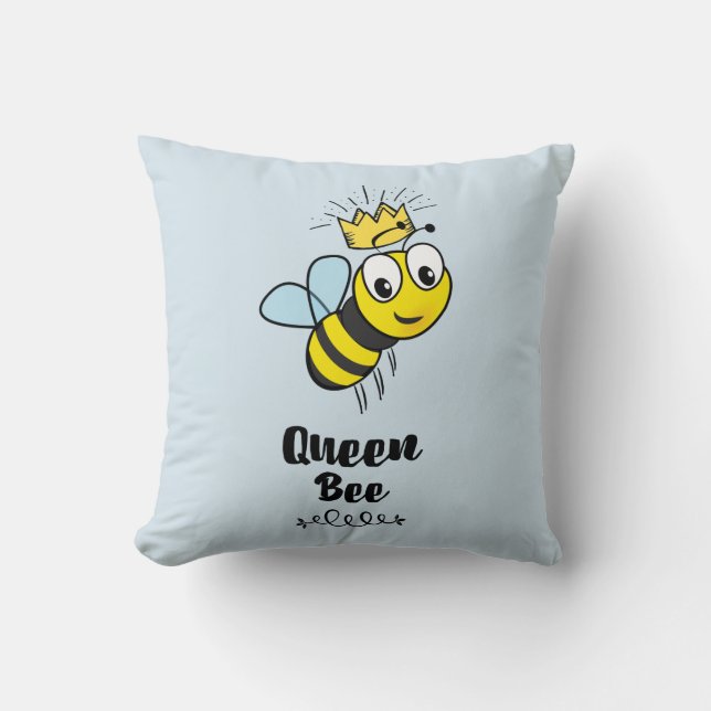 Queen Bee Cute Bumble Bee with Crown Cushion (Front)