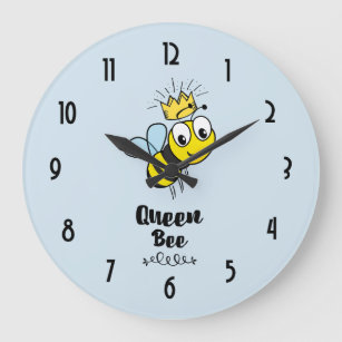 Queen Bee Cute Bumble Bee with Crown Large Clock
