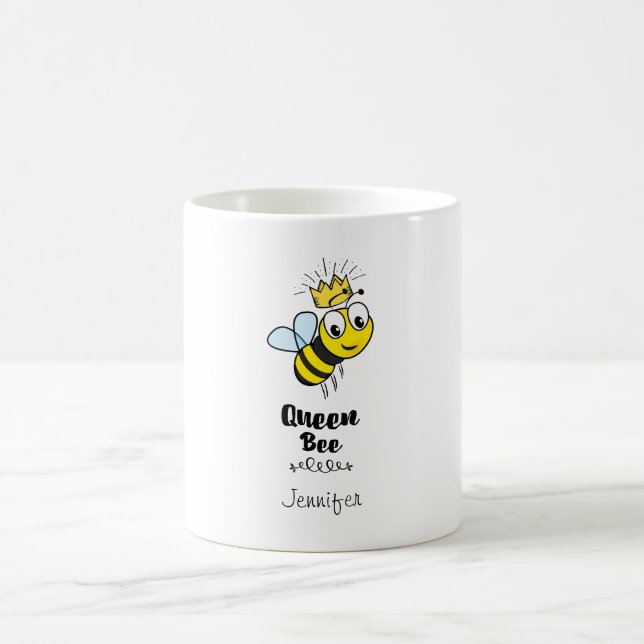 Queen Bee Cute Bumble Bee with Crown Personalised Coffee Mug (Center)