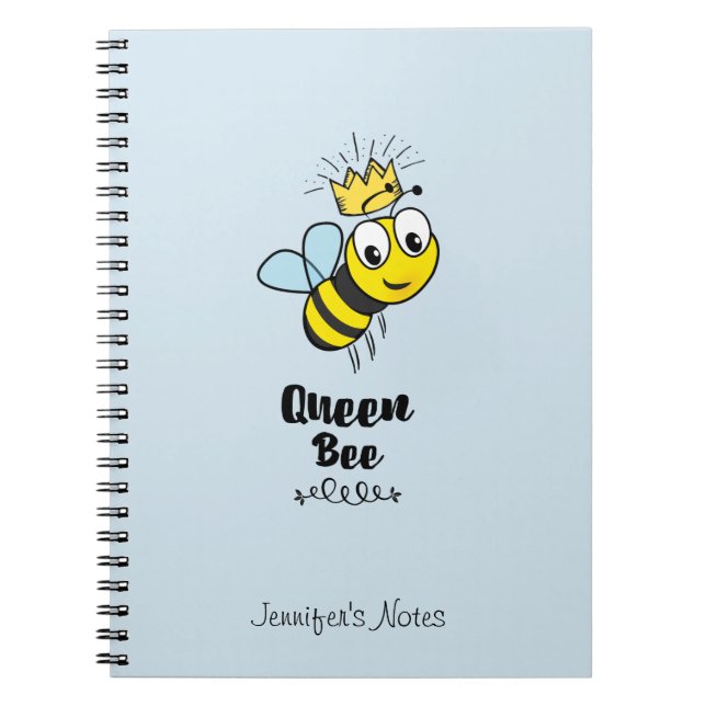 Queen Bee Cute Bumble Bee with Crown Personalised Notebook (Front)