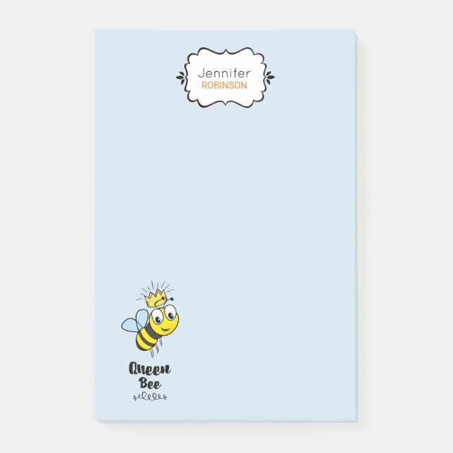 Queen Bee Cute Bumble Bee with Crown Personalised Post-it Notes (Front)