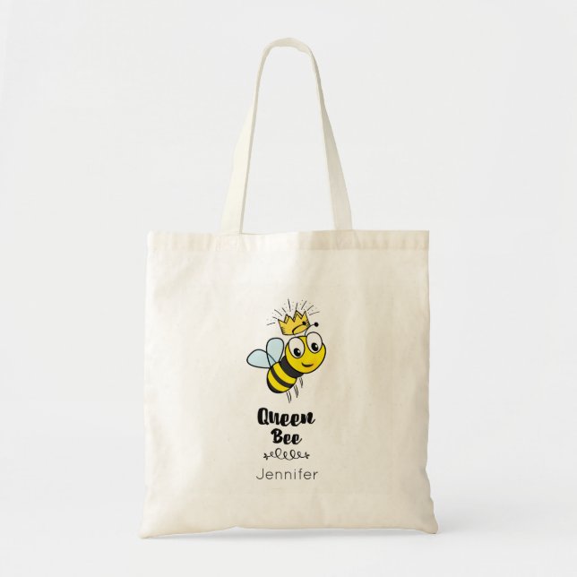 Queen Bee Cute Bumble Bee with Crown Personalised Tote Bag (Front)