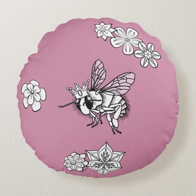 Queen Bee: DIY Colouring by Sonja A.S. Round Cushion (Front)
