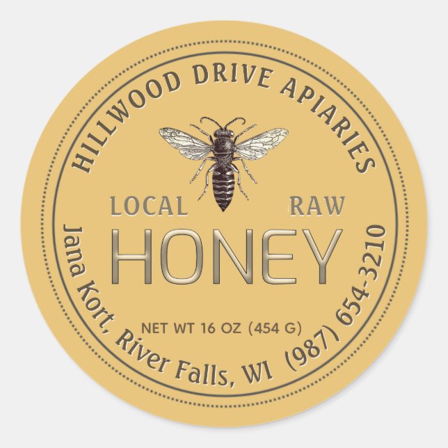 Queen Bee Editable Honey Jar Label Raw Local  (Front)