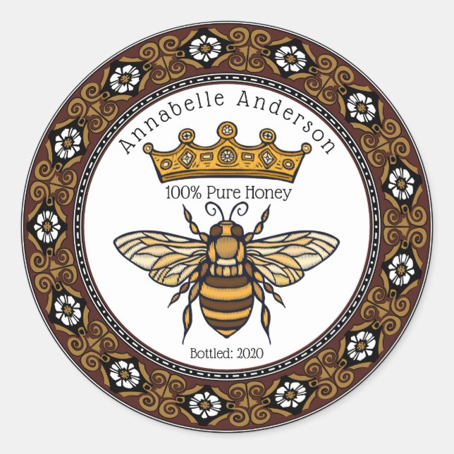 Queen Bee Elegant Frame Honey Label Personalise (Front)