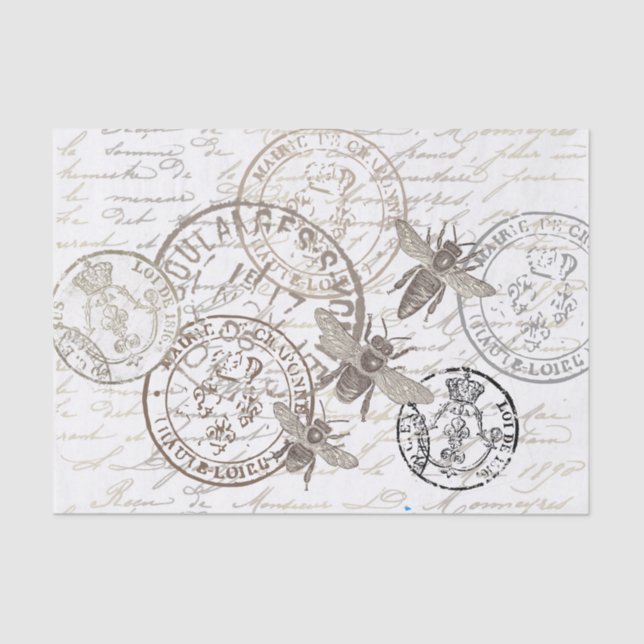 Queen Bee French Postmark French Script Decoupage  Tissue Paper (Front)