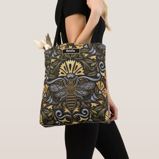 Queen bee garden // embroidery passementerie style tote bag (Close Up)