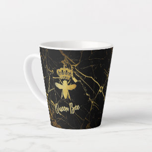 QUEEN BEE Gold Black Marble Latte Mug