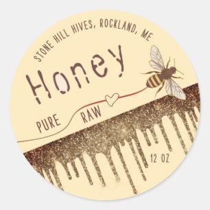 Queen Bee Gold Iridescent Honey Drips with Heart Classic Round Sticker