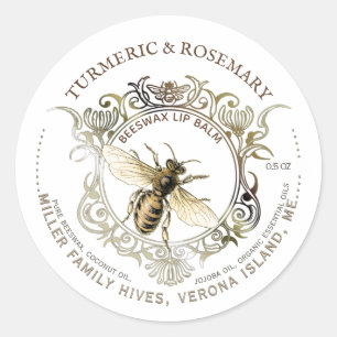 Queen Bee Gold Ornate Frame Beeswax Lip Balm Classic Round Sticker