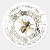 Queen Bee Gold Ornate Frame Beeswax Wood Butter Classic Round Sticker (Front)
