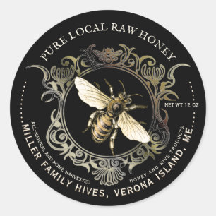 Queen Bee Gold Ornate Frame Honey Label Black