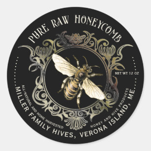 Queen Bee Gold Ornate Frame Honeycomb Label Black