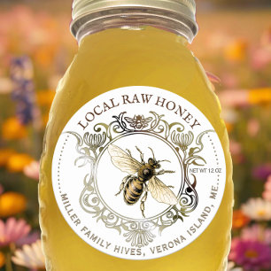 Queen Bee Gold Ornate Frame Raw Honey  Classic Round Sticker