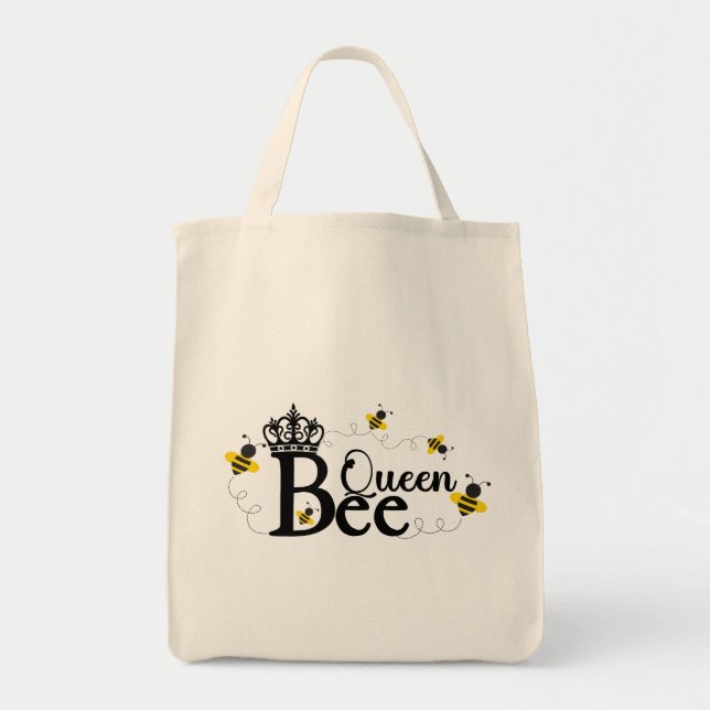Queen Bee Grocery Tote, Honey Bee, Bumble Bee Tote Bag (Front)