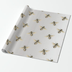 Queen Bee Honey Comb Metallic Bronze Grey Sepia Wrapping Paper