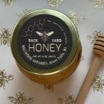 Queen Bee Honey Jar Label Raw Back Yard Honey<br><div class="desc">Beekeepers will love this new honey label! The vintage Queen Bee illustration is both bold and stunning, and the word 'honey' is offset in 3D metallic gold text. Eye-catching without being cluttered, it includes editable text that allows you to tell the buyer what type of honey they're buying (raw, local,...</div>