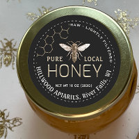 Queen Bee Honey Jar Label Raw Local Honey Black