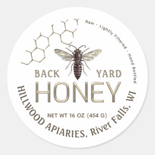 Queen Bee Honey Jar Label Raw Local Honeycomb