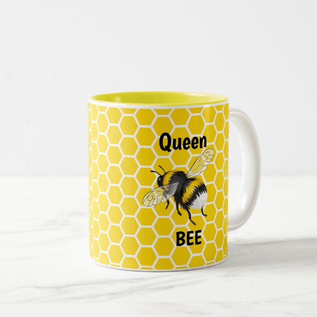 Queen Bee Honeycomb Two-Tone Coffee Mug (Front Right)