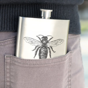 Queen Bee Illustration Classic Drawing Hip Flask