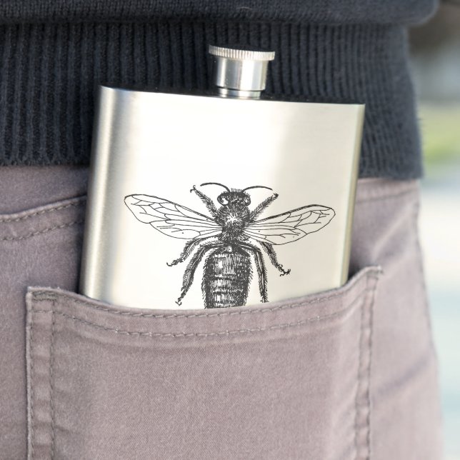 Queen Bee Illustration Classic Drawing Hip Flask (In Situ)