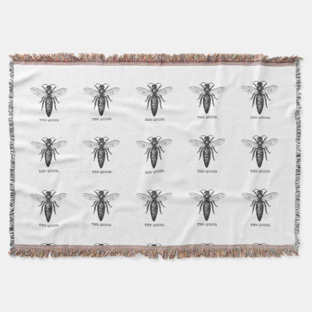 Queen Bee Illustration Classic Drawing Throw Blanket (Front)