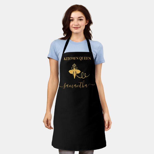 Queen bee kitchen name black gold apron (Worn)