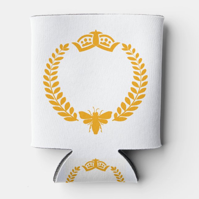 Queen Bee. Laurel with Bee and Crown Can Cooler (Front)