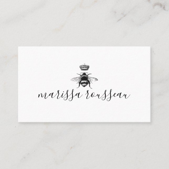 Queen Bee Logo Crown Handwritten Script Name Calling Card (Front)