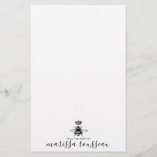 Queen Bee Logo Crown Handwritten Script Name Stationery