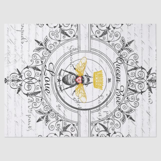 Queen Bee Love Decoupage Tissue Paper (Front)