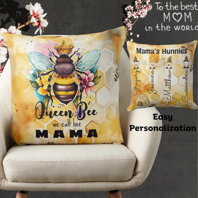 Queen Bee-Mama-Custom Kid's Name-Honeycomb-Hunnies Cushion (Creator Uploaded)