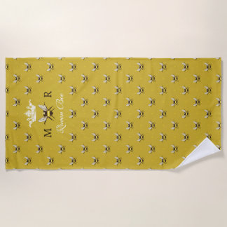 Queen Bee Modern Vintage Monogram Beach Towel