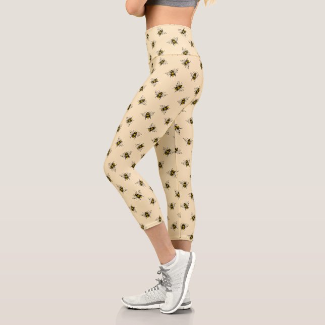 Queen Bee Pattern Capri Leggings (Left)